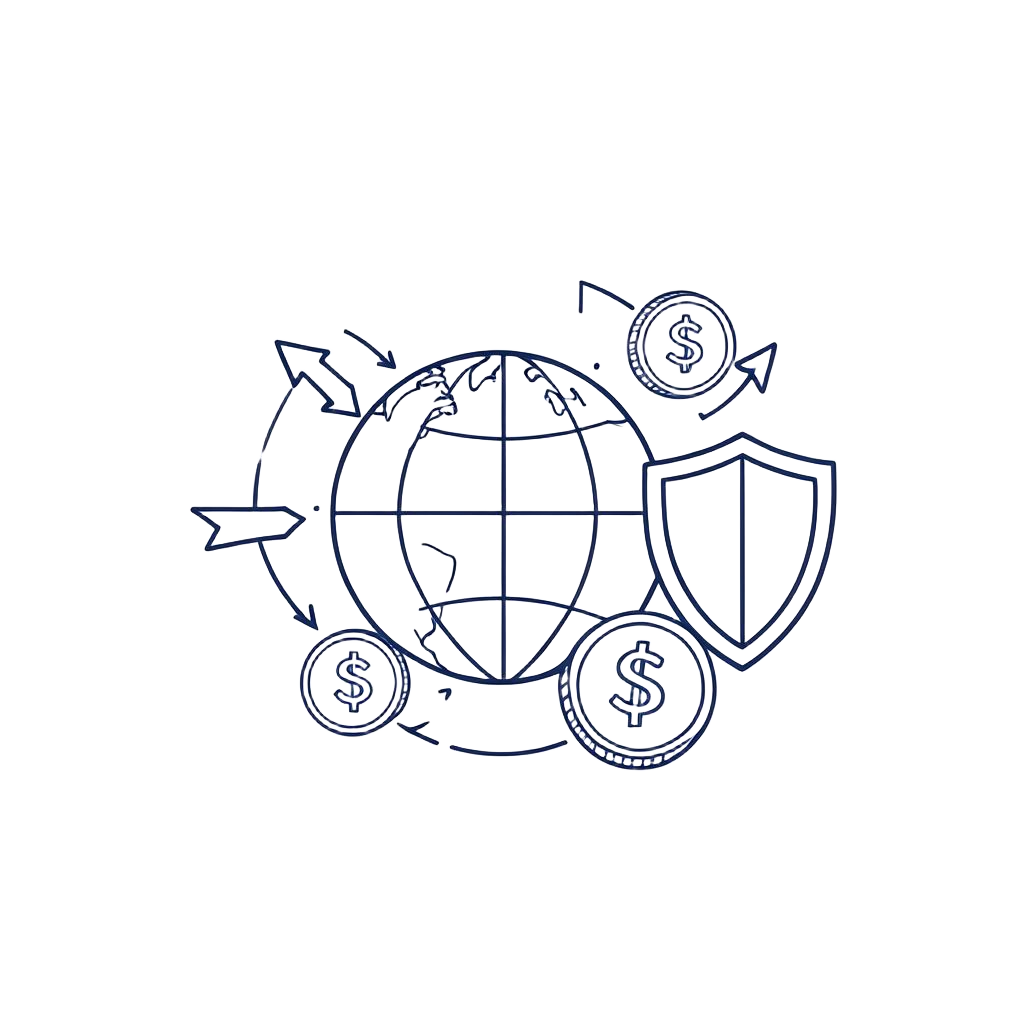 Ilustração de operações cambiais internacionais seguras